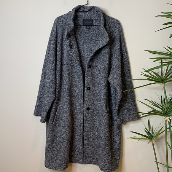 Tahari Marled Long Hidden Snap Front Heather Grey/Charcoal Wool Viscose Coat 3X - Picture 1 of 17